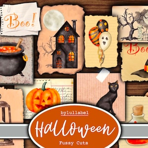 スクラップペーパー、ハロウィーンのファジーカットエフェメラ、ジャンクジャーナルコラージュ、デジタルダウンロード、秋、感謝祭