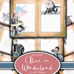 Alice im Wunderland Liniertes Journal Kit: Vintage Ephemera (Digitaler Download)