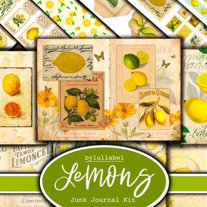 Kit de journal indésirable Citrons, kit imprimable agrumes éphémères, Royaume-Uni. Papier pour la Saint-Valentin, pochettes, étiquettes, tags, pages de papier brouillon, embellissements, cadeau