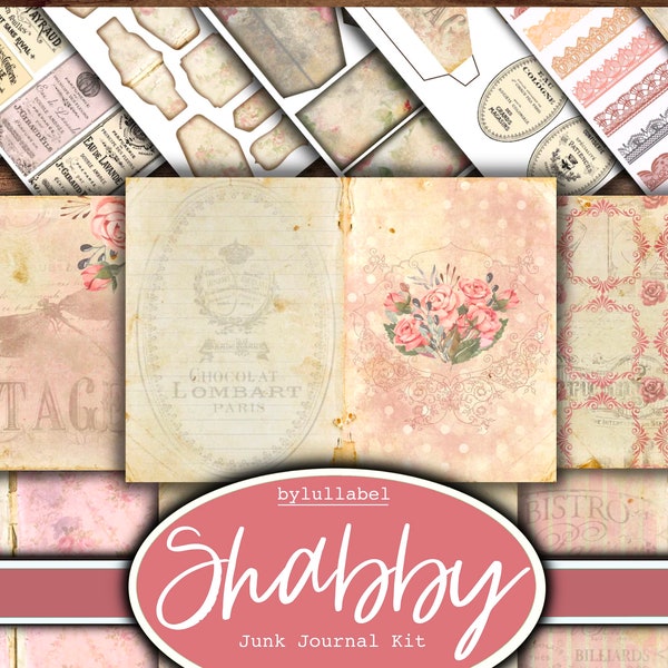 Kit diario spazzatura shabby chic, kit stampabile effimero magico, Regno Unito. Carta, tasche, etichette, cartellini, pagine di carta straccia, abbellimenti, regalo