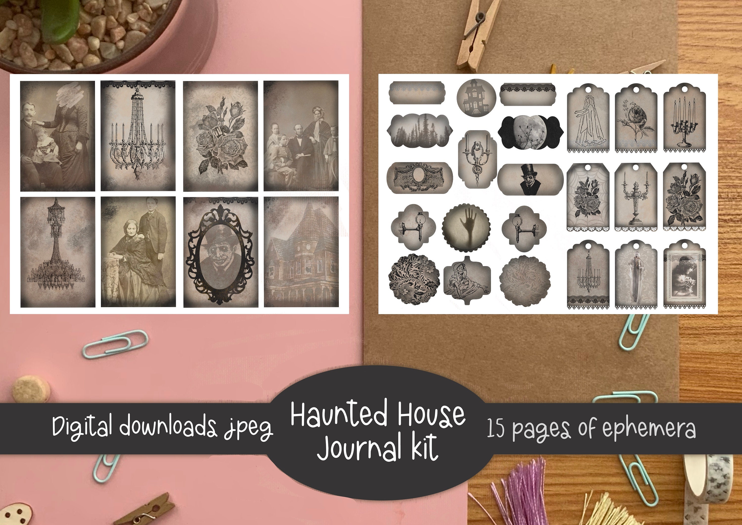Haunted House Junk Journal Kit: Ephemera, Paper, Tags (digital Download ...