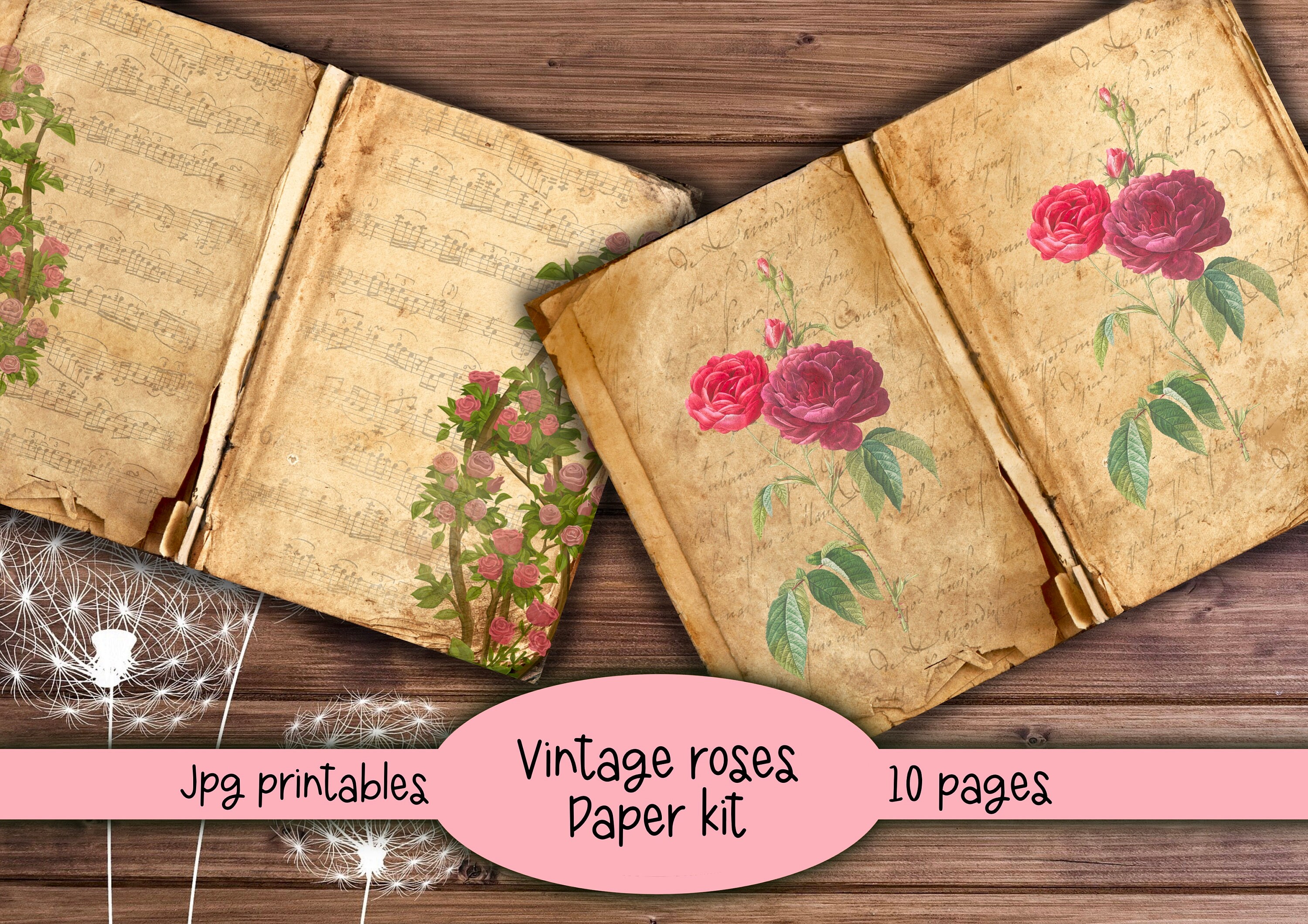Vintage Roses Printables Paper Kit Pages Junk Journal - Etsy