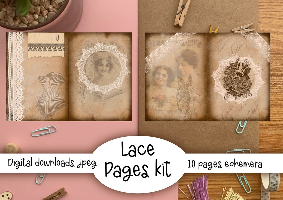 Vintage Lace Junk Journal Pages: Victorian Ephemera Paper Kit (digital ...