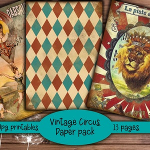 Vintage Zirkus Printables, rote & blaue Kit Seiten, Junk Journal, Scrapbooking, Journaling, Scrap Papers, Ephemera, digitale Downloads uk Bild 5