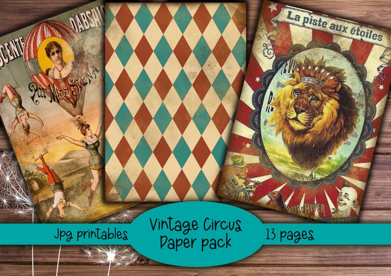 Vintage Zirkus Printables, rote & blaue Kit Seiten, Junk Journal, Scrapbooking, Journaling, Scrap Papers, Ephemera, digitale Downloads uk Bild 5