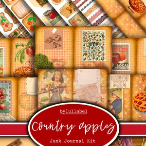 Kit de diario basura de Country Apples, kit imprimible efímero, Reino Unido. Papel, bolsillos, etiquetas, etiquetas, páginas de papel de desecho, adornos, regalo