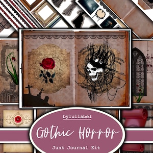 Zestaw do pisania dzienników z gotyckim horrorem, zestaw do drukowania efemeryd, uk. Straszny papier, kieszenie, etykiety, tagi, strony z papieru do scrapbookingu, ozdoby, prezent