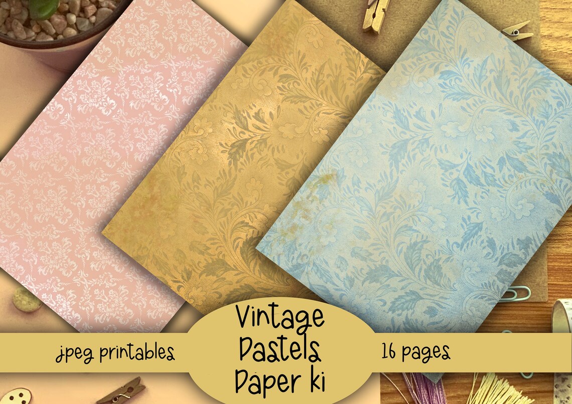 Vintage Pastels Backing Papers Kit Ephemera Printable Kit Etsy