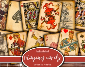 Vintage Playing Cards Ephemera: Queens, Jokers, ATC Cards (Digital Download)