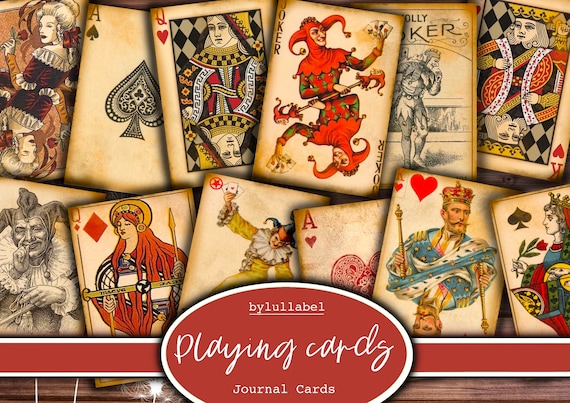 Vintage Playing Cards Ephemera: Queens, Jokers, ATC Cards (Digital Download)