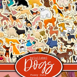 Perros ilustrados efímeros de corte quisquilloso, collages de diarios basura, suministros de adorno, 60 imágenes diferentes, valor increíble. formato jpg reino unido