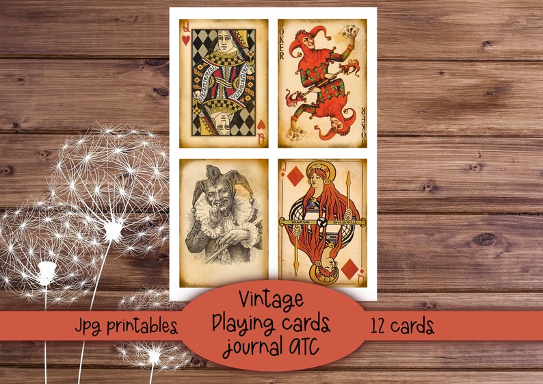 Vintage Playing Cards Ephemera: Queens, Jokers, ATC Cards (Digital Download) image 4