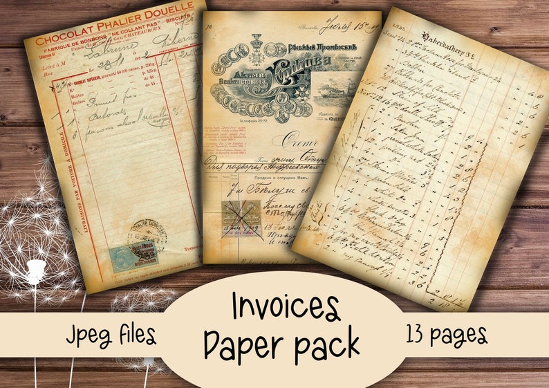 Vintage Rechnungen Printables,Junk Journal, Scrapbooking, Journaling, Scrap Papers, Ephemera, digitale Downloads Bild 4