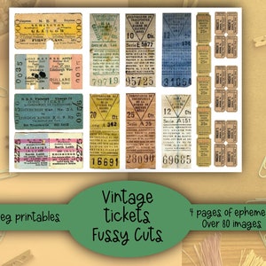 Vintage tickets, fussy cuts, ephemera,printable, digital downloads. 80 plus to choose from. Junk journal, diary, scrapbook or collage. image 3