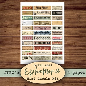 Mini label ephemera, printable word embellishments, junk journal supplies, clip art, scrapbooking materials, vintage style ephemera image 5