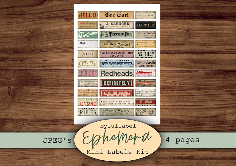 Mini label ephemera, printable word embellishments, junk journal supplies, clip art, scrapbooking materials, vintage style ephemera image 5