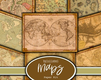 Stampabili di mappe d'epoca, pagine di kit di carta, diario spazzatura mappe, scrapbooking, inserimento nel diario, carte di scarto, ephemera, download digitali uk