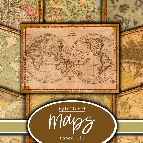 Vintage map  printables, paper kit pages, maps junk journal, scrapbooking, journaling, scrap papers, ephemera, digital downloads uk