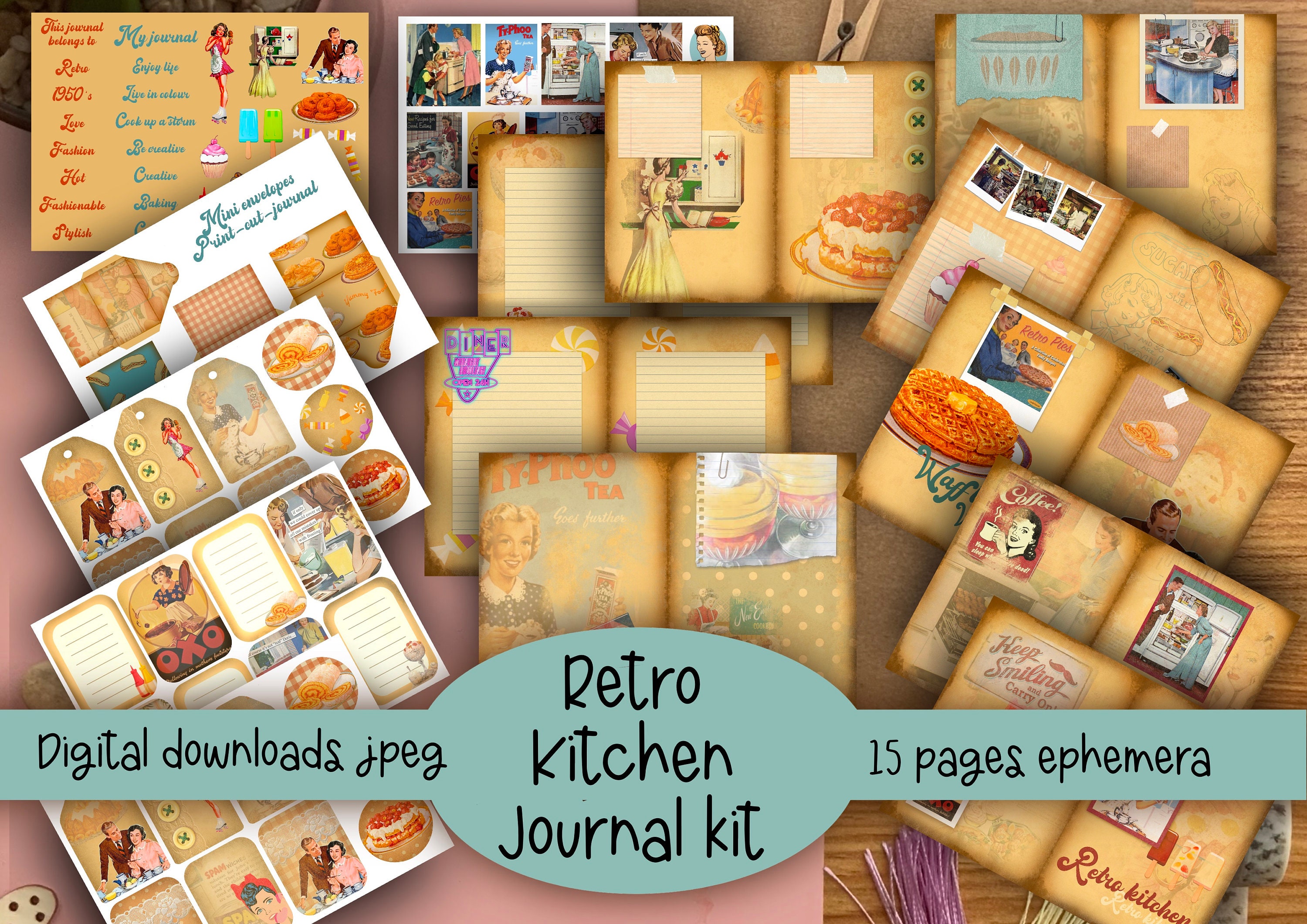 Retro Kitchen Junk Journal Kit: Printable Ephemera (digital Download ...