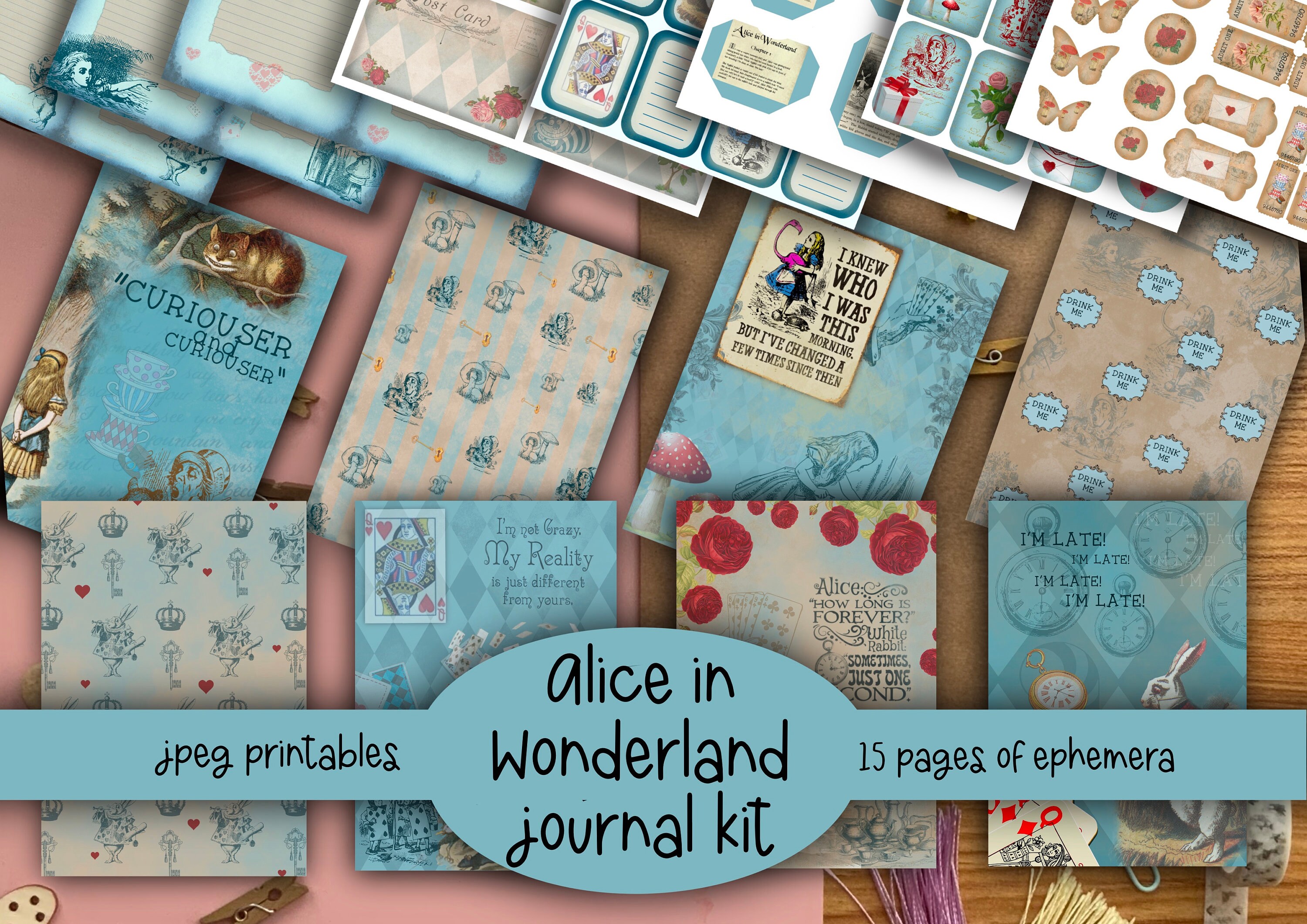 Alice in Wonderland Junk Journal Kit: Ephemera, Paper (digital Download ...