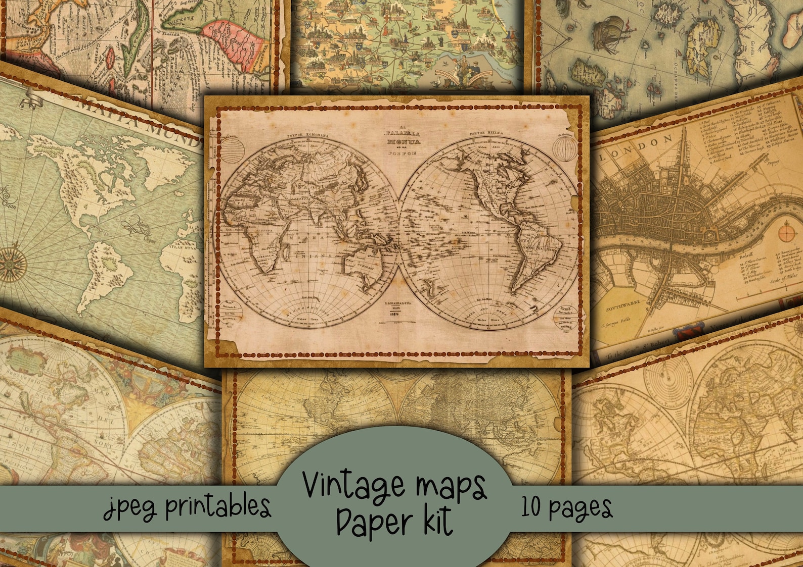 Vintage Map Printables Paper Kit Pages Maps Junk Journal - Etsy