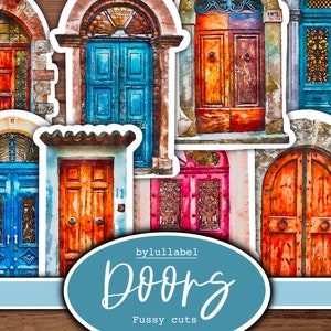 Watercolor Doors Ephemera Kit: Scrapbook Paper Embellishments (Digital Download)