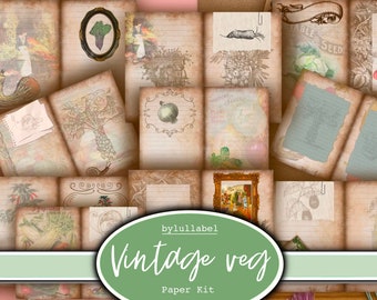 Vintage vegetables lined  junk journal pages, Victorian kitchen garden ephemera, paper kit, paper set, flowers,vintage journal printables uk