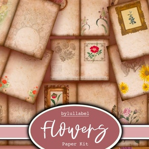 Vintage Flowers   junk journal pages, ephemera, paper kit, paper set, flowers, vintage journal printables