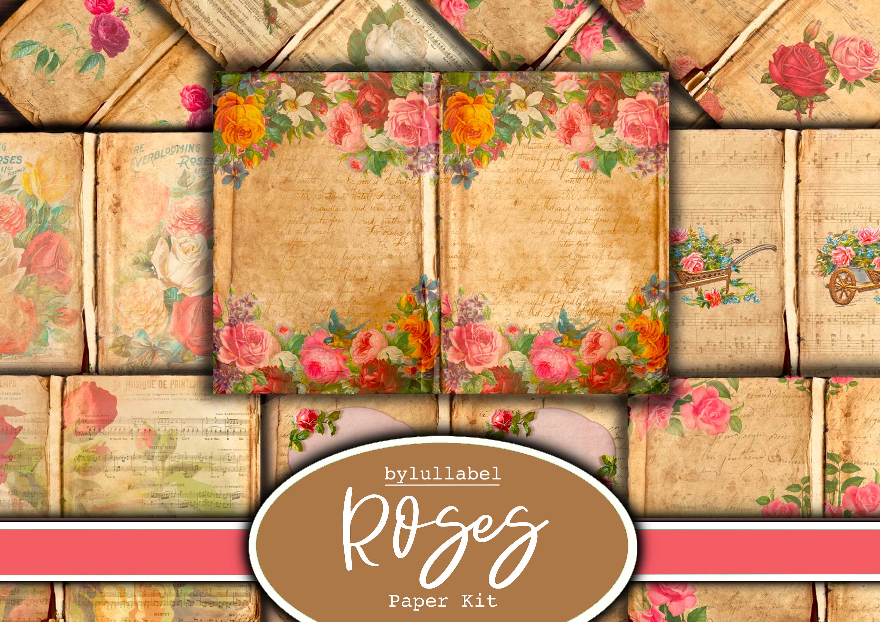 Vintage Roses Printables Paper Kit Pages Junk Journal - Etsy