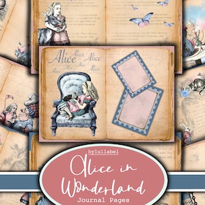 Kit de papier Alice au pays des merveilles, éphémères de journal, fond d'écran de support, add-ons, lapin blanc, chapelier fou, Alice, bois-moi, journal indésirable