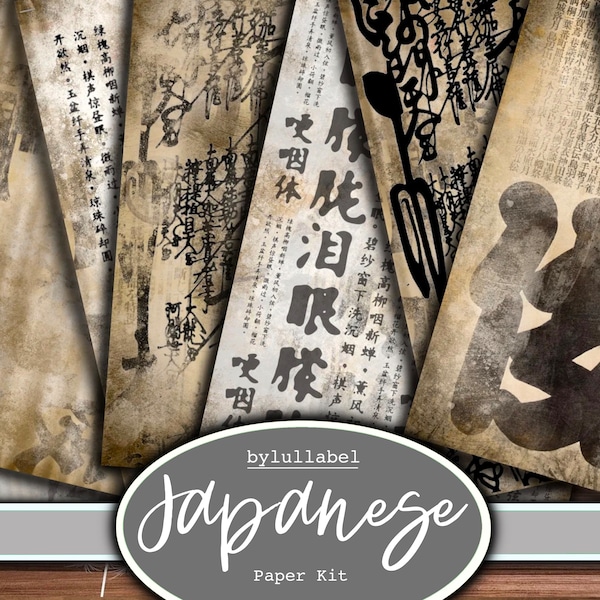 Vintage Japanese inspired  backing papers  kit, printable kit, uk. Paper, pockets, labels, tags, scrap paper pages, embellishments, gift