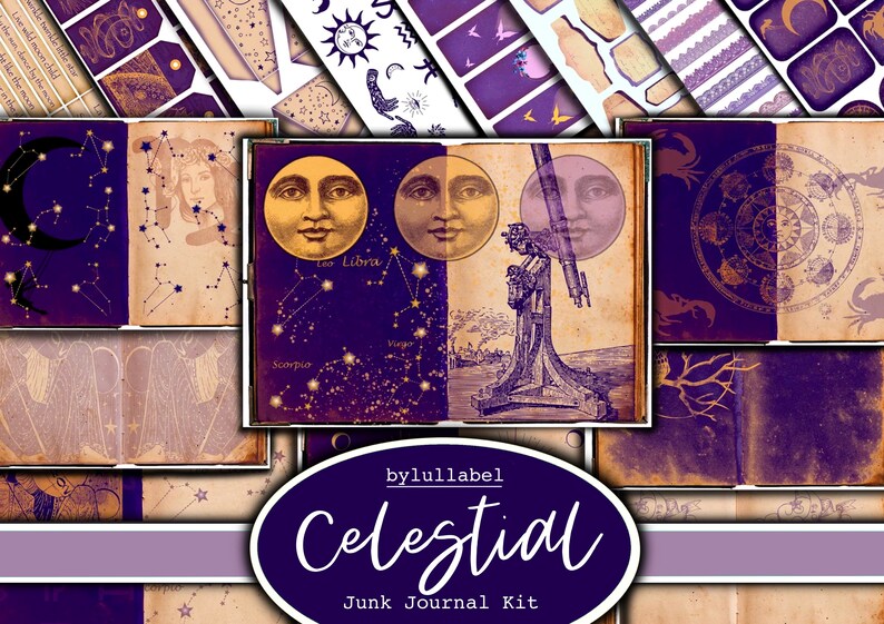 Celestial Junk Journal Kit: Ephemera, Scrapbook Paper (digital Download ...