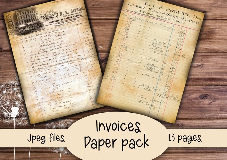 Vintage Rechnungen Printables,Junk Journal, Scrapbooking, Journaling, Scrap Papers, Ephemera, digitale Downloads Bild 5