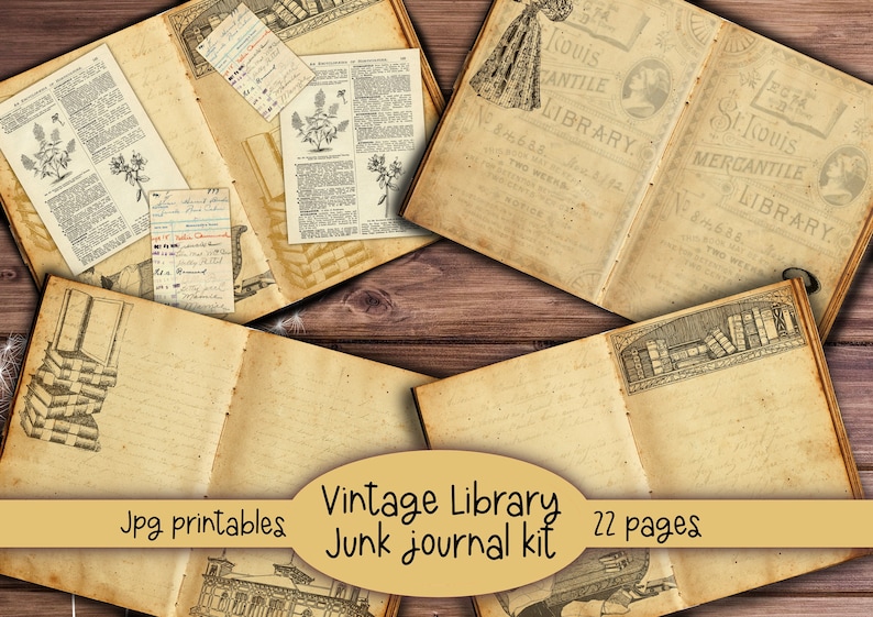 Vintage Library Junk Journal Kit: Ephemera Embellishments (digital ...