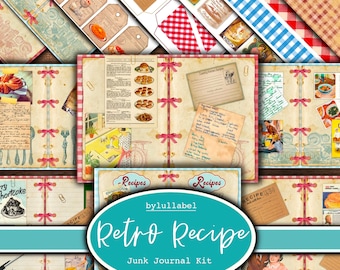Retro recipe junk journal kit,ephemera printable kit,uk. Magic Paper, pockets, labels, tags, scrap paper pages, embellishments, gift