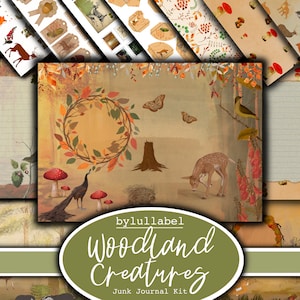 Woodland Creatures ジャンクジャーナルキット、エフェメラ印刷キット、パック、英国。紙、ポケット、ラベル、タグ、スクラップペーパーページ、装飾、ギフト
