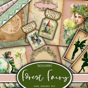 Kit de diario basura Forest Fairy, kit imprimible efímero, Reino Unido. Woodland Papel, bolsillos, etiquetas, etiquetas, páginas de papel de desecho, adornos, regalo