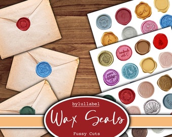 Wax seal fussy cut ephemera, printable, digital downloads. 36 to choose from. Junk journal, diary, scrapbook or collage. Typewriter