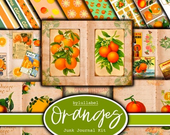 Oranges  junk journal kit, citrus ephemera printable kit,uk. Valentines Paper,pockets,labels, tags, scrap paper pages, embellishments, gift