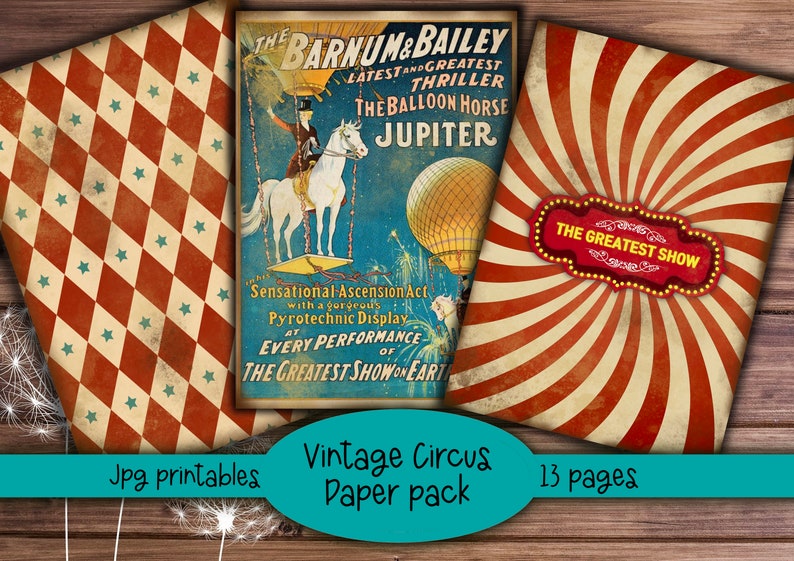 Vintage Zirkus Printables, rote & blaue Kit Seiten, Junk Journal, Scrapbooking, Journaling, Scrap Papers, Ephemera, digitale Downloads uk Bild 3