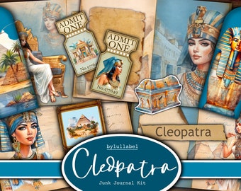 Cleopatra junk journal kit, Egypt ephemera printable kit, pack, uk. Paper, pockets, labels, tags, scrap paper pages, embellishments, gift