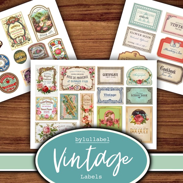 Vintage labels, Victorian packaging, ephemera, junk journal, add one, scrapbooking, journaling,pastel colours, bujo, boho,digital downloads