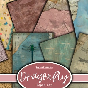 Dragonfly  paper kit, journal ephemera, backing wallpaper, add ons, bugs and insects  junk journal add ins, embellishments