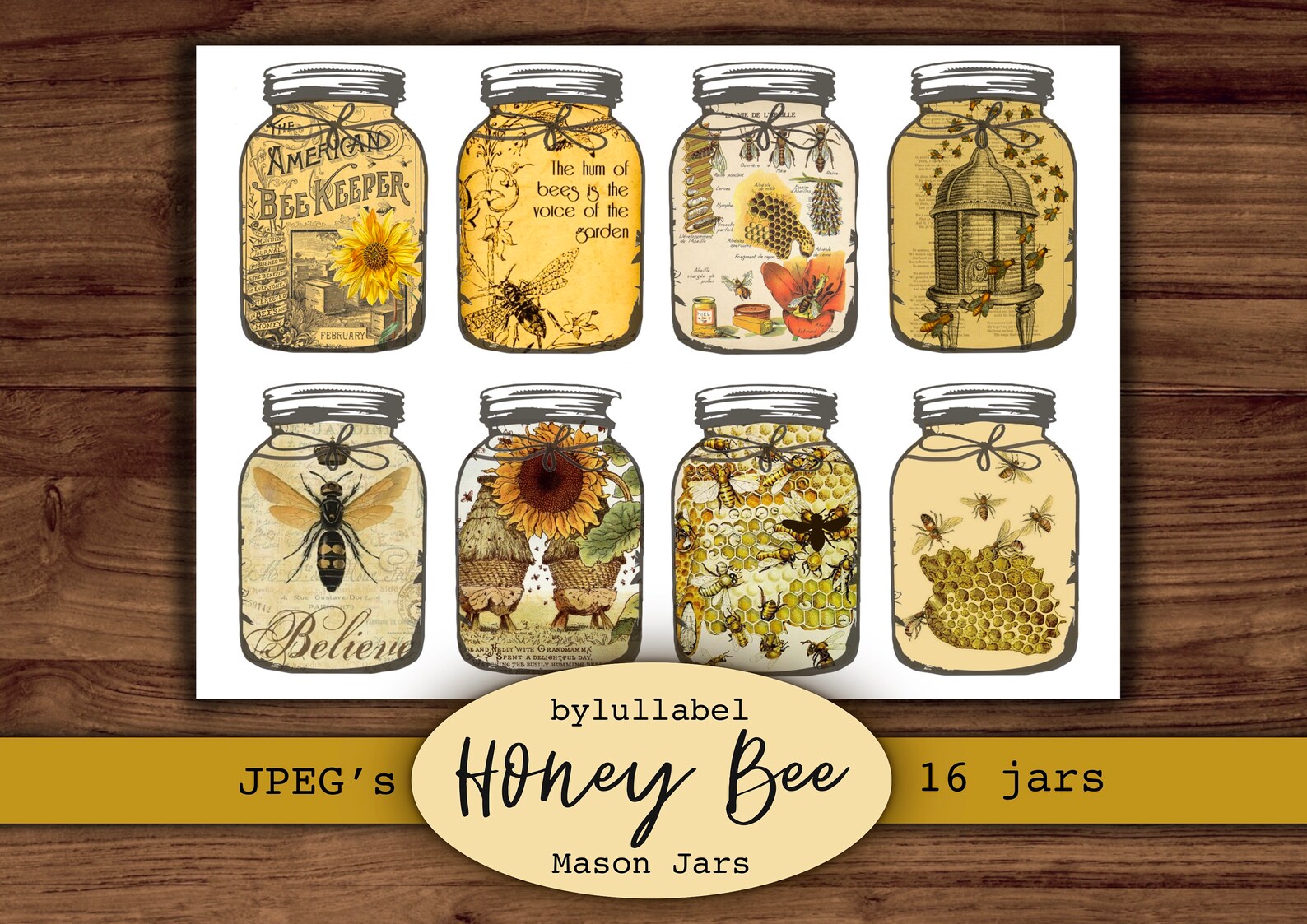 Honey Bee Mason Jars Fussy Cutsephemeraprintable Etsy