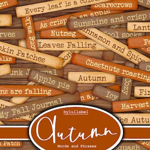 Palavras e frases digitais de outono, enfeites de palavras para impressão de outono, suprimentos para diário de recortes, materiais para scrapbooking, itens efêmeros de estilo vintage