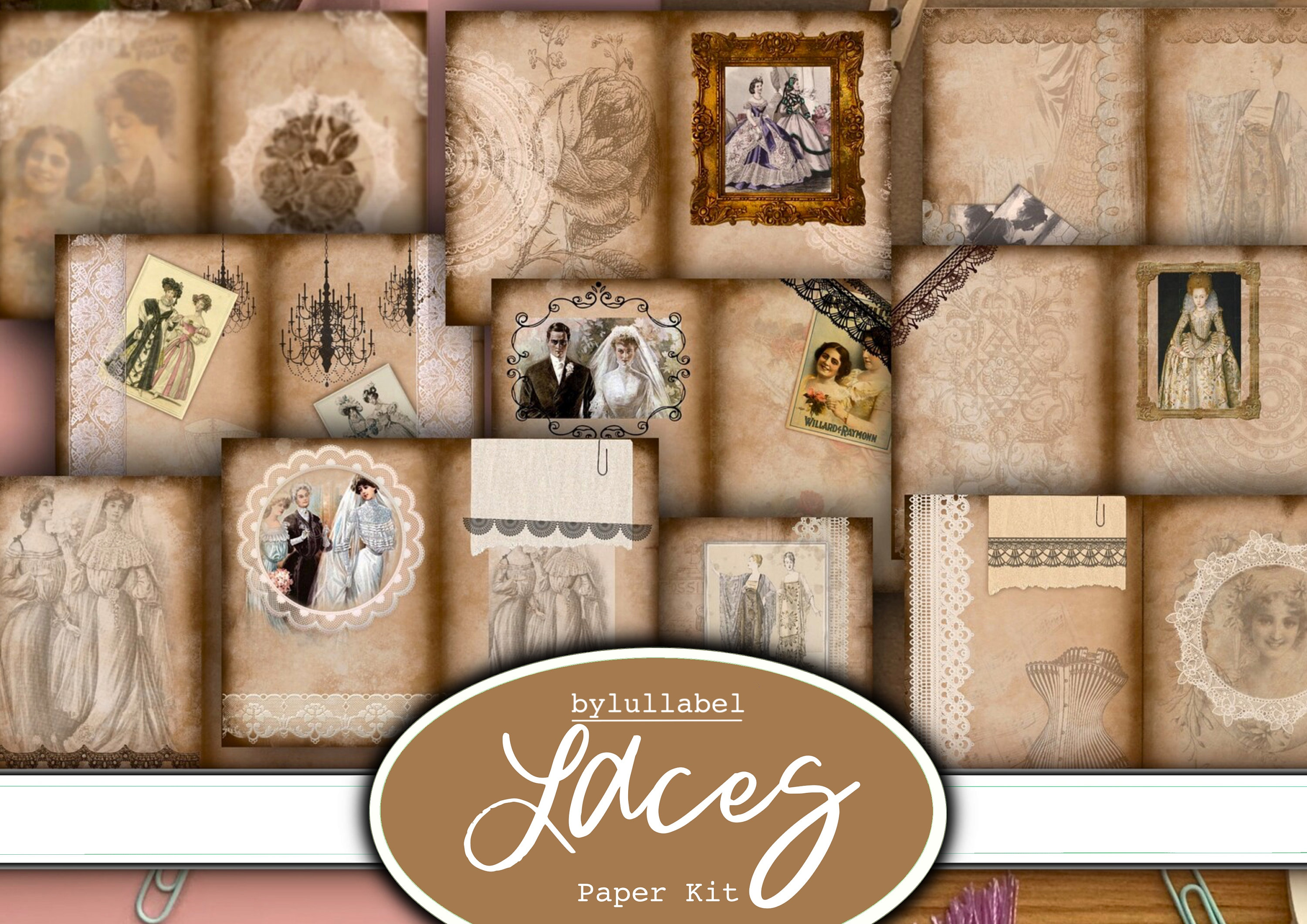 Vintage Lace Junk Journal Pages: Victorian Ephemera Paper Kit (digital ...
