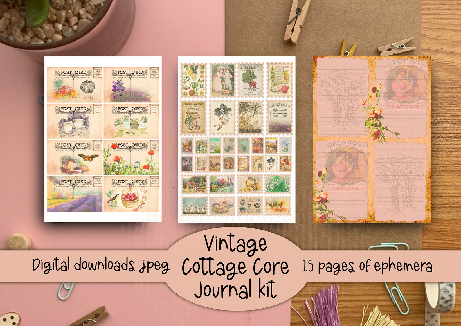 Vintage Cottagecore Ephemera Kit: Junk Journal Printable (digital ...