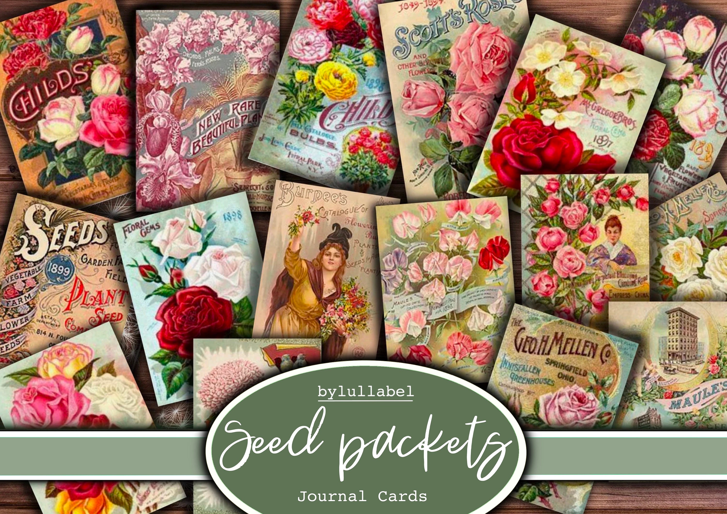 Printable Vintage Vegetable Seed Packets Commercial Use JPG Digital Collage  Sheet and Individual PNG Images