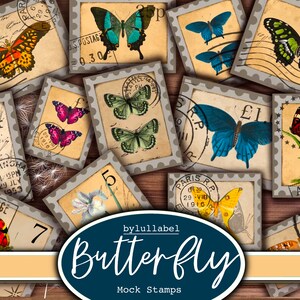 Sellos de mariposa simulados, cortes exigentes, efímeros, imprimibles, descargas. 30 más para elegir. Diario basura, diario, álbum de recortes o collage.