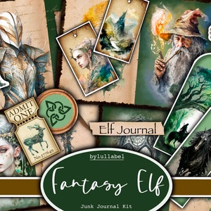 Kit voor junkjournal Fantasy Elf, afdrukbare kit voor ephemera, Verenigd Koninkrijk. Clanpapier, zakken, labels, tags, kladpapierpagina's, versieringen, cadeau